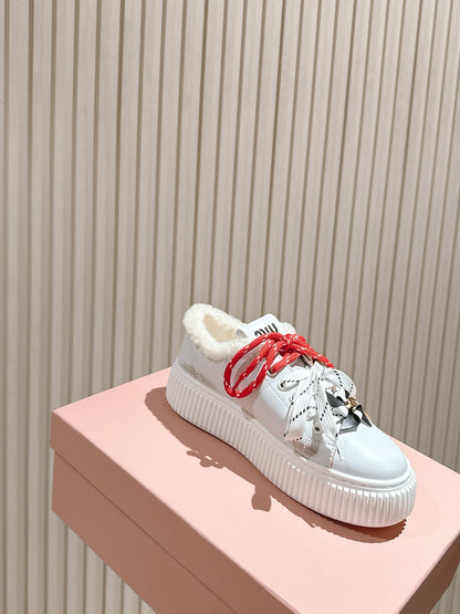 MIU MIU platform sneakers white leather wool 461859