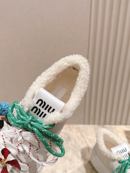 MIU MIU platform sneakers white suede wool 461862