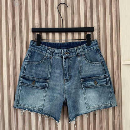 Miumiu 2026 Retro Cargo Denim Shorts Blue Cotton 443831