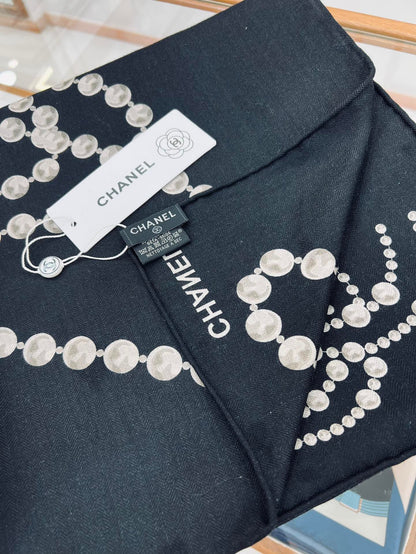 CC Square Scarf 140 CM In Black White Cashmere And Silk 264126