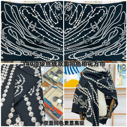CC Square Scarf 140 CM In Black White Cashmere And Silk 264126