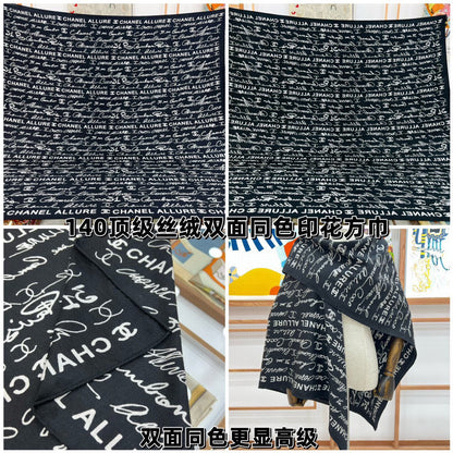 CC Square Scarf 140 CM In Black With White Text Cashmere And Silk 286378