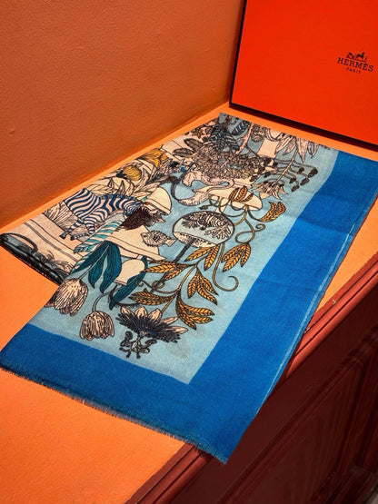 EXOTIC PARADISE CASHMERE SCARF 200 CM COBALT BLUE MIX COLORFUL CASHMERE