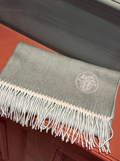 Scarf 190 CM In Grey Pink Mix Light Blue Cashmere