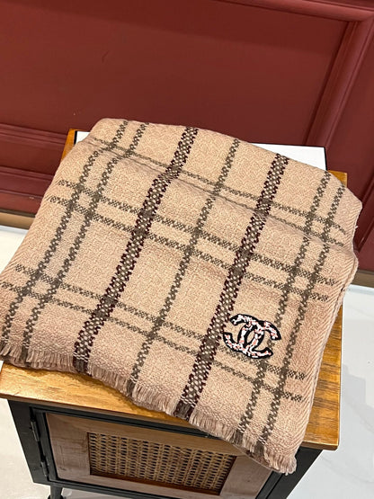 CC Scarf 190 CM In Dark Beige With Brown Stripes Wool  420037