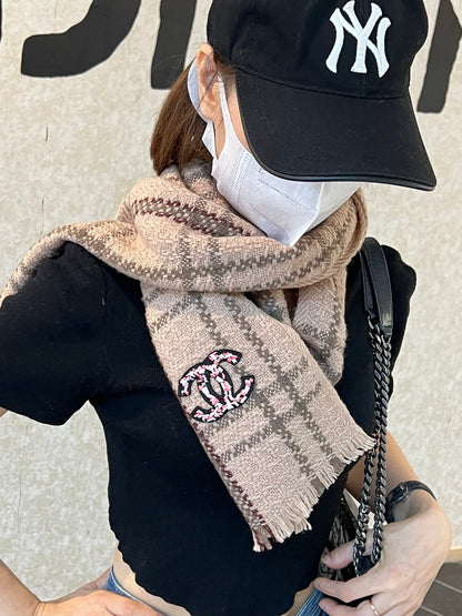 CC Scarf 190 CM In Dark Beige With Brown Stripes Wool  420037