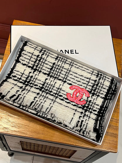 CC Scarf 185 CM White With Black Stripes Cashmere  422920