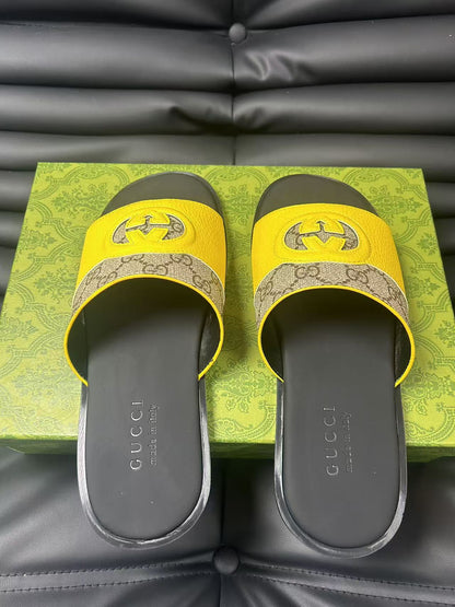 GG Men's 25 Slide Yellow Brown Calfskin 540252