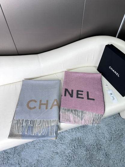 CC Scarf 180 CM In Grey Blue Mix Brown Cashmere Wool 368879