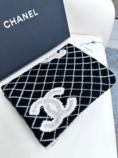 CC Scarf 185 CM In Black Mix Grey Cashmere Wool  370376
