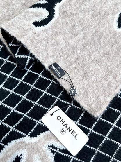 CC Scarf 185 CM In Black Mix Grey Cashmere Wool  370376