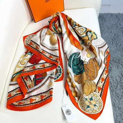 Harnais De Coeur Scarf 135 CM In Orange Colorful Cashmere And Silk 381092