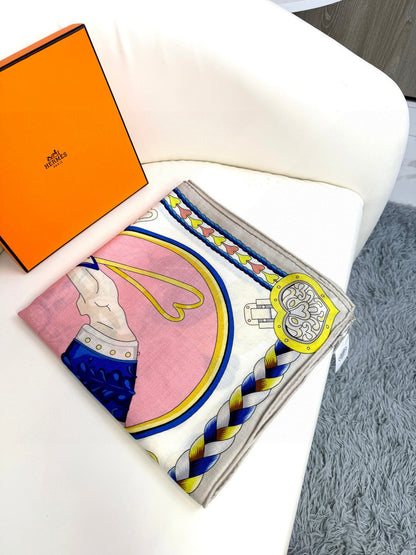 Harnais De Coeur Scarf 135 CM In Pink Colorful Cashmere And Silk 381093