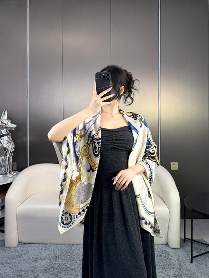 Harnais De Coeur Scarf 135 CM In White Colorful Cashmere And Silk 381094