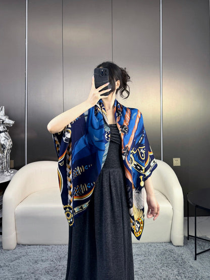 Harnais De Coeur Scarf  135 CM In Black Colorful Cashmere And Silk 381095