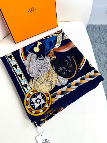 Harnais De Coeur Scarf  135 CM In Black Colorful Cashmere And Silk 381095