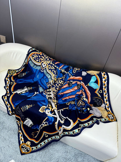 Harnais De Coeur Scarf  135 CM In Black Colorful Cashmere And Silk 381095