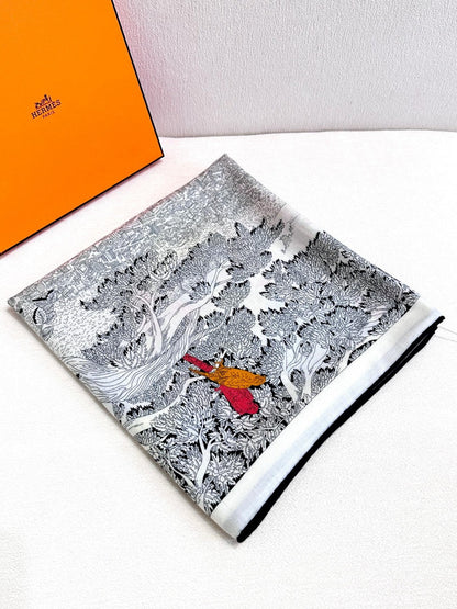 Square Scarf 135CM In Black White Colorful Cashmere And Silk