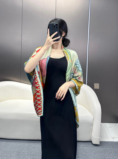 Scarf 140 CM In Red Yellow Colorful Silk