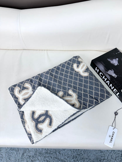CC Scarf 185 CM In Grey Brown Mix White Cashmere Wool 410148