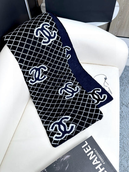 CC Scarf 185 CM In Black Mix Charcoal Blue Cashmere Wool 410150