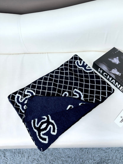 CC Scarf 185 CM In Black Mix Charcoal Blue Cashmere Wool 410150