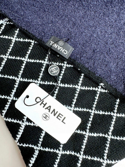 CC Scarf 185 CM In Black Mix Charcoal Blue Cashmere Wool 410150