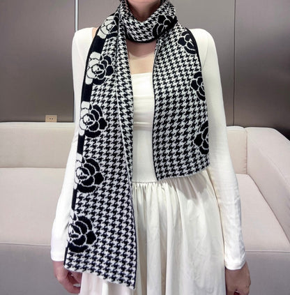 CC Scarf 180 CM In Black Mix White Cashmere Wool  411563