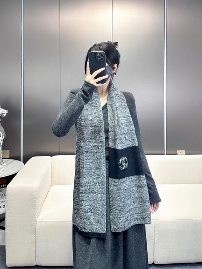 CC Scarf 180 CM In Grey Black Mix Black Cashmere 415136