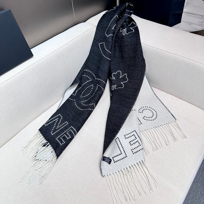 CC Scarf 200 CM In Black Mix White Cashmere  422706