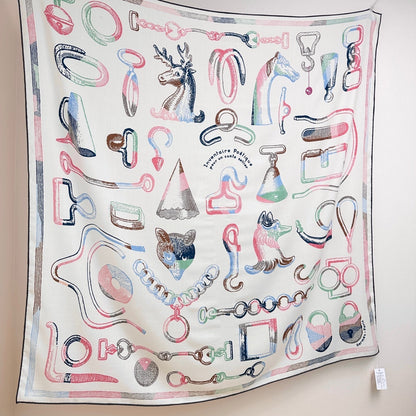 HM Reversible Shawl Scarf 135CM White Pink Cashmere Silk 969422