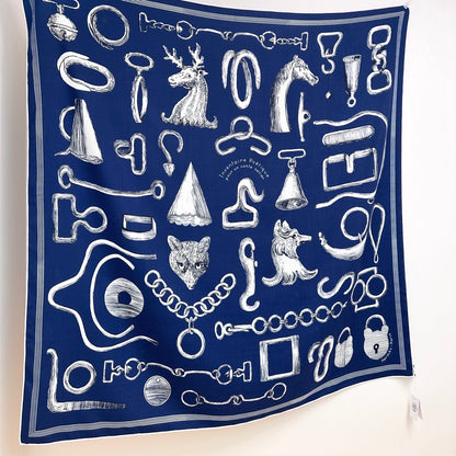 HM  Creative Origins Scarf 135CM Blue Cashmere Silk 969423