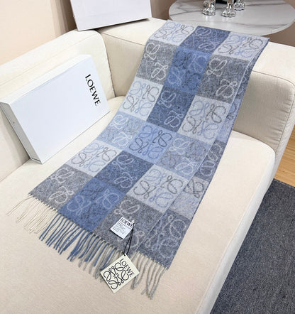 Loewe Scarf 180CM  Light Blue Gray Wool Cashmere 968613