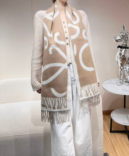 Loewe Scarf 180CM Beige White Cashmere 962789
