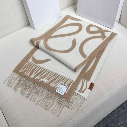 Loewe Scarf 180CM Beige White Cashmere 962789