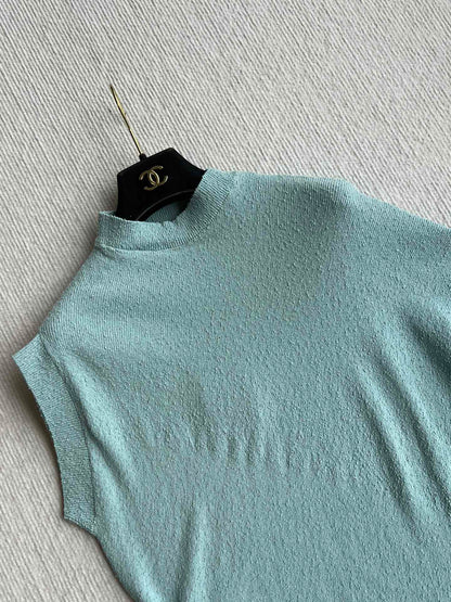 Fendi 25 Asymmetric Hem Cape-sleeved Crewneck Jumper Ice Blue Viscose