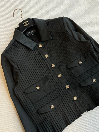 CC 25 Pleated Shirt Black Silk