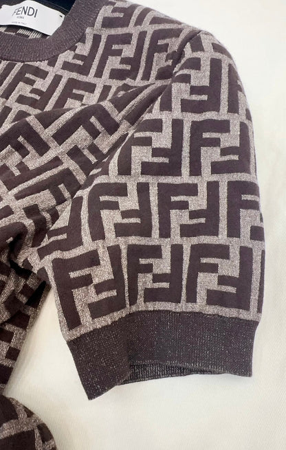 Fendi 25 Short-sleeved Knitted T-shirt Brown Cotton