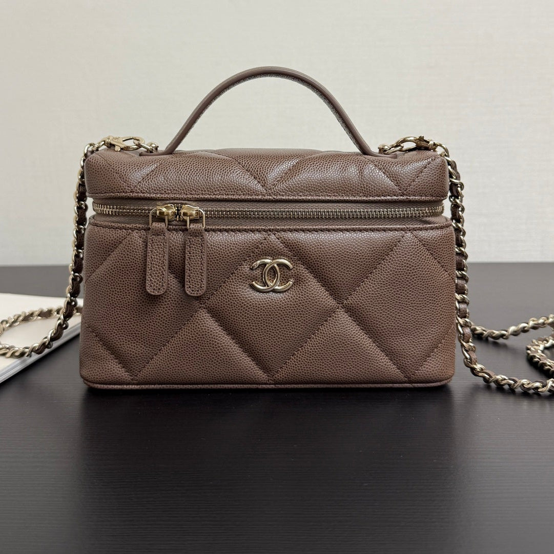 Chanel 2026 Vanity Bag Dark Brown Caviar Leather Gold Hardware