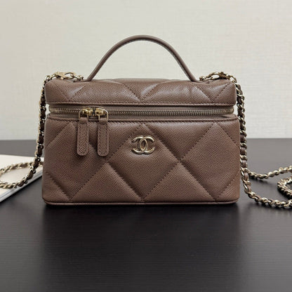 Chanel 2026 Vanity Bag Dark Brown Caviar Leather Gold Hardware
