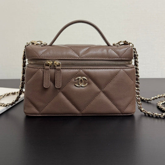 Chanel 2026 Vanity Bag Dark Brown Caviar Leather Gold Hardware