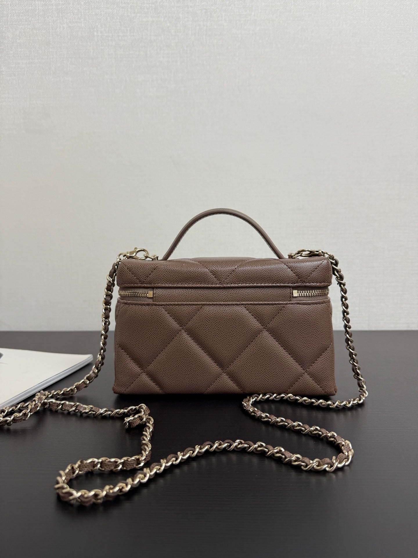 Chanel 2026 Vanity Bag Dark Brown Caviar Leather Gold Hardware