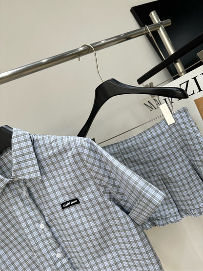 Miumiu 2026 Plaid Set Blue Cotton 377071