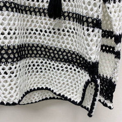 Celine 25  Hollow Crochet Cardigan Black White Wool Polyester 277568