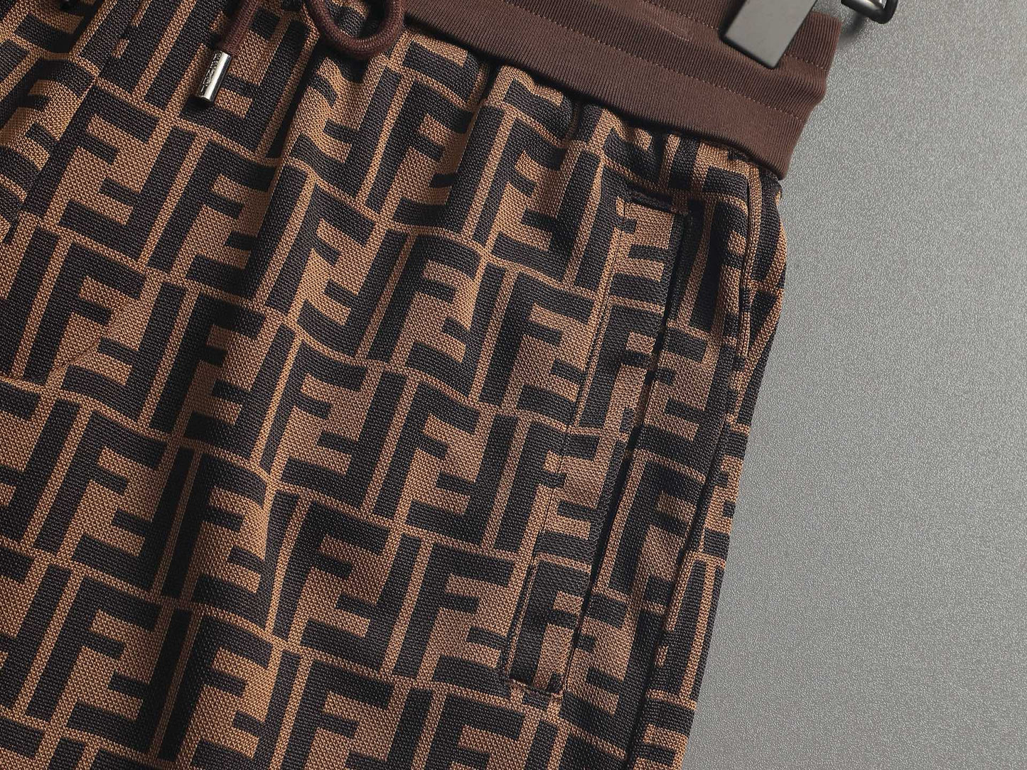 Fendi 2026 Men's Shorts Black Brown Monogram Cotton Blend 829767