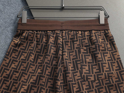 Fendi 2026 Men's Shorts Black Brown Monogram Cotton Blend 829767