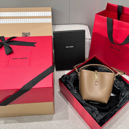 YSL Bucket Bag 17 Taupe Calfskin Leather