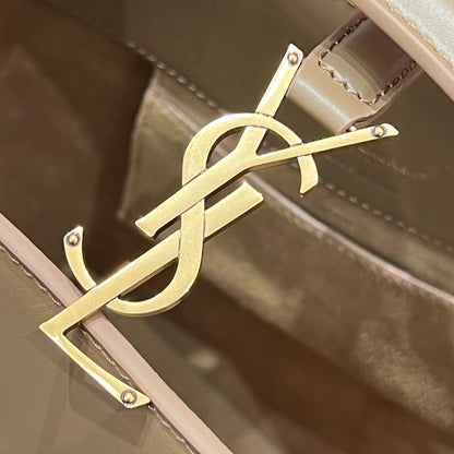 YSL Bucket Bag 17 Taupe Calfskin Leather