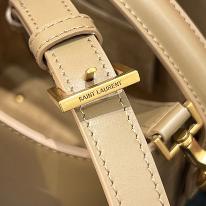 YSL Bucket Bag 17 Taupe Calfskin Leather
