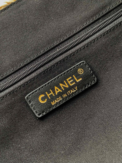 CC Braided Shopping Bag Double C logo Beige Black Raffia